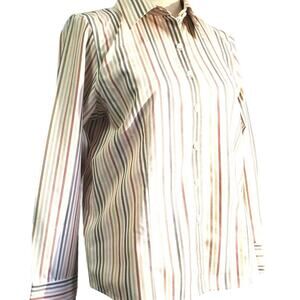 Vintage Talbots Wrinkle Resistant Striped Top Size 10P Earth Tones Classic